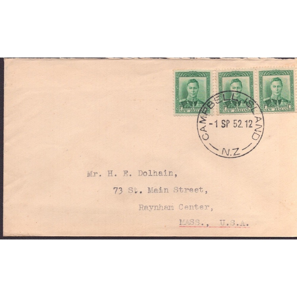 1952 Campbell Island NZ Postal Cover King George VI Stamps Letter - Picture 1 of 5
